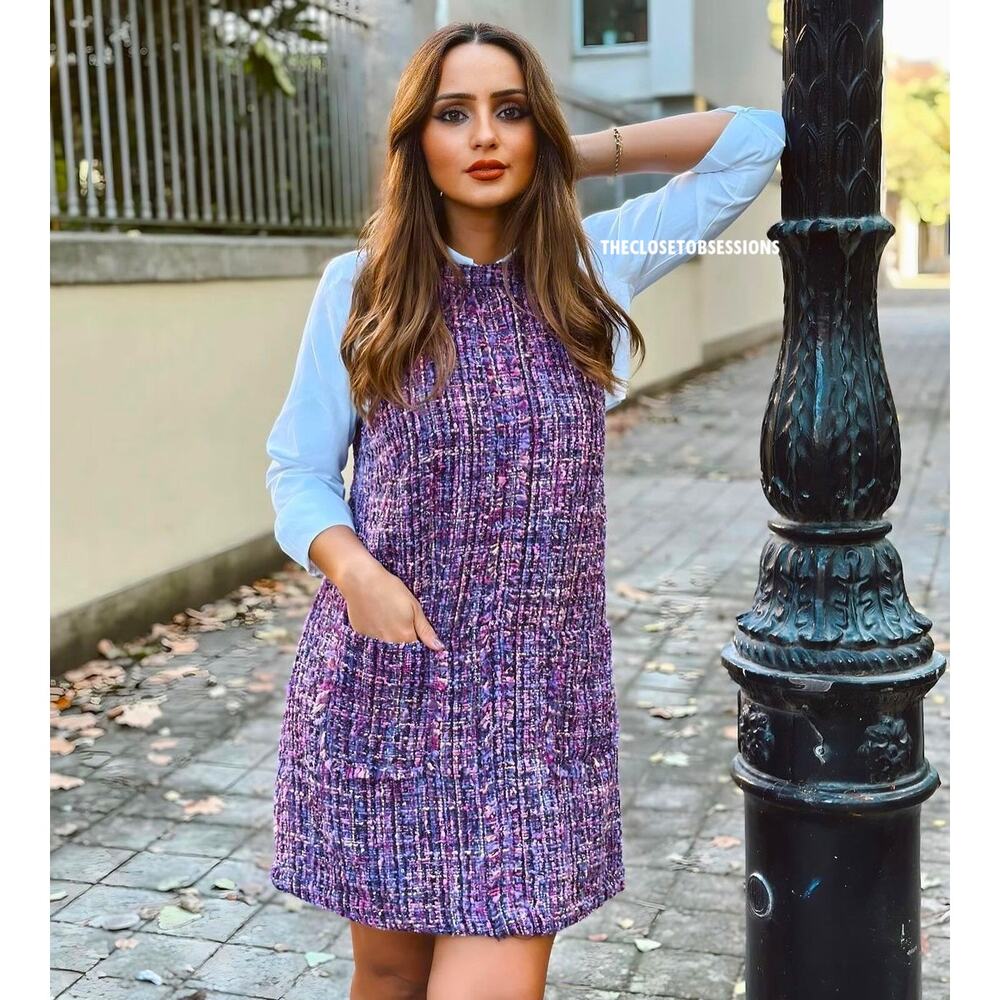 ZARA Parisian Chic Purple Tweed Mini Dress NWT | Blogger Favorite Textured Dress